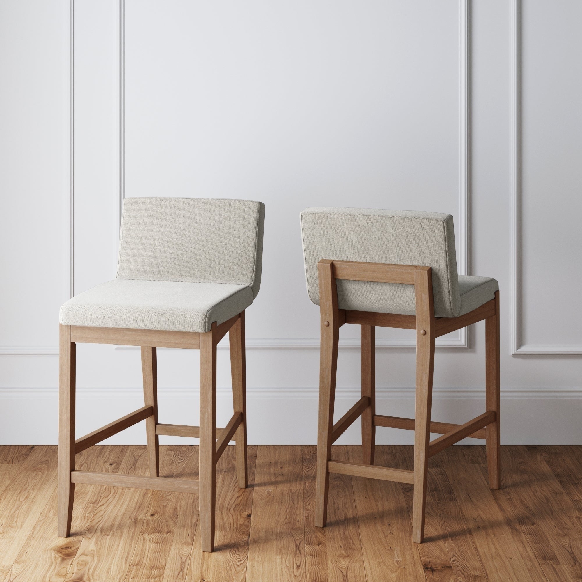 Gracie Tabouret de bar moderne, chaise rembourrée en bouclette et pieds en bois brossé