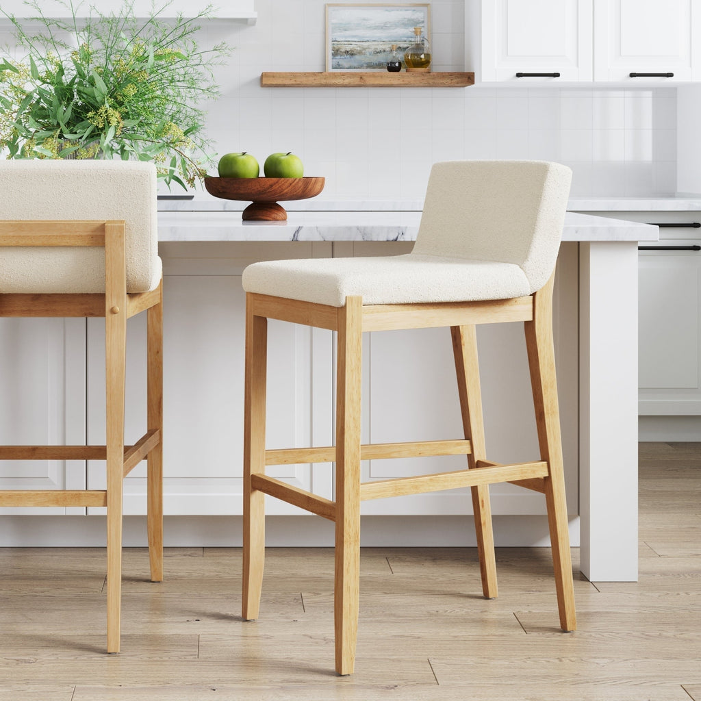 Gracie Tabouret de bar moderne, chaise rembourrée en bouclette et pieds en bois brossé