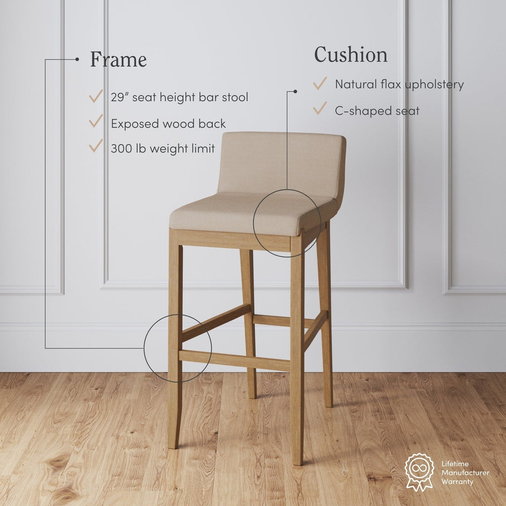 Gracie Tabouret de bar moderne, chaise rembourrée en bouclette et pieds en bois brossé