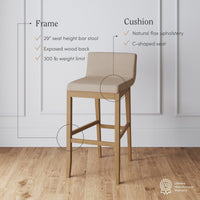 Gracie Tabouret de bar moderne, chaise rembourrée en bouclette et pieds en bois brossé
