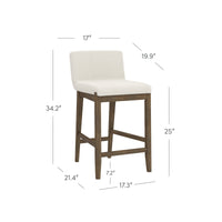 Gracie Tabouret de bar moderne, chaise rembourrée en bouclette et pieds en bois brossé