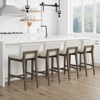 Gracie Tabouret de bar moderne, chaise rembourrée en bouclette et pieds en bois brossé