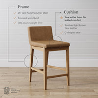 Gracie Tabouret de bar moderne, chaise rembourrée en bouclette et pieds en bois brossé