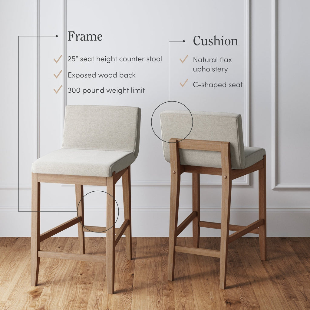 Gracie Tabouret de bar moderne, chaise rembourrée en bouclette et pieds en bois brossé