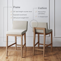 Gracie Tabouret de bar moderne, chaise rembourrée en bouclette et pieds en bois brossé