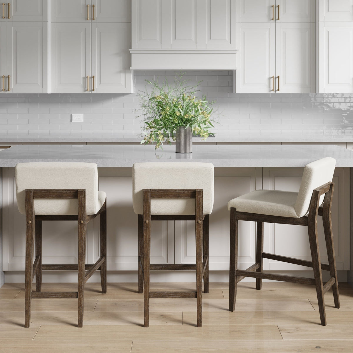 Gracie Tabouret de bar moderne, chaise rembourrée en bouclette et pieds en bois brossé