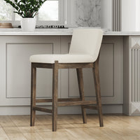 Gracie Tabouret de bar moderne, chaise rembourrée en bouclette et pieds en bois brossé