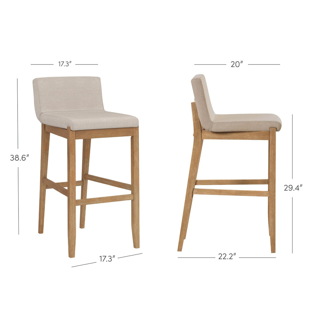 Gracie Tabouret de bar moderne, chaise rembourrée en bouclette et pieds en bois brossé