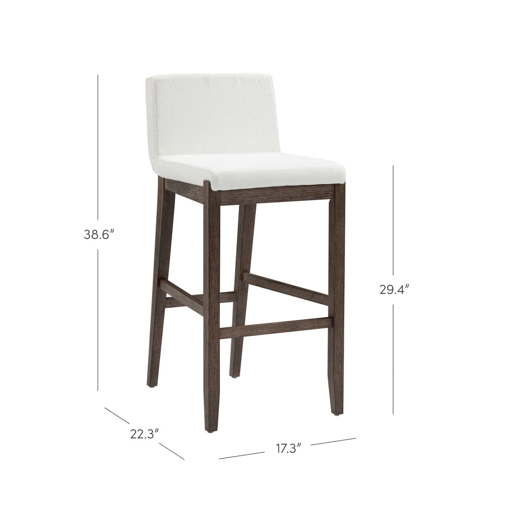 Gracie Tabouret de bar moderne, chaise rembourrée en bouclette et pieds en bois brossé