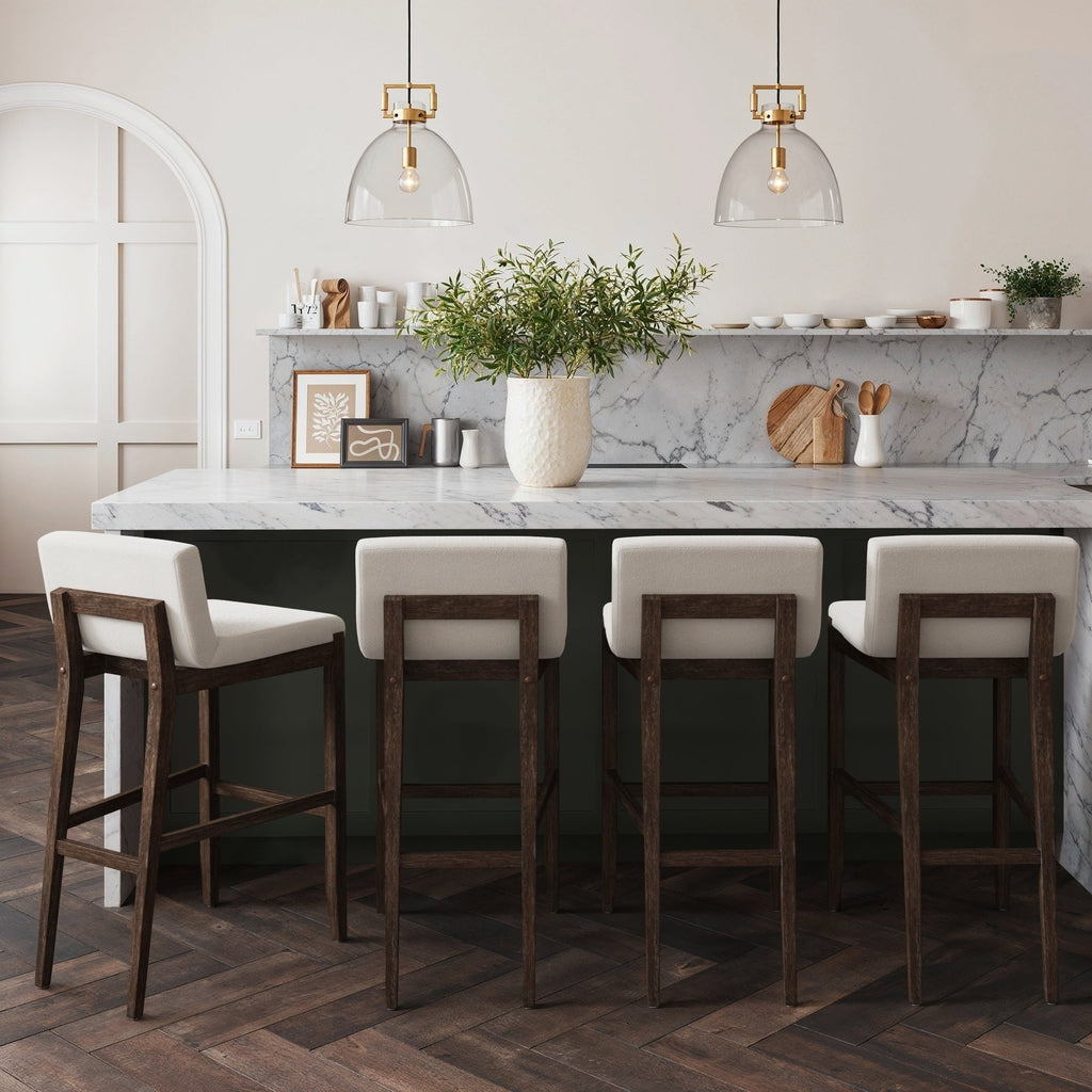 Gracie Tabouret de bar moderne, chaise rembourrée en bouclette et pieds en bois brossé