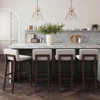 Gracie Tabouret de bar moderne, chaise rembourrée en bouclette et pieds en bois brossé