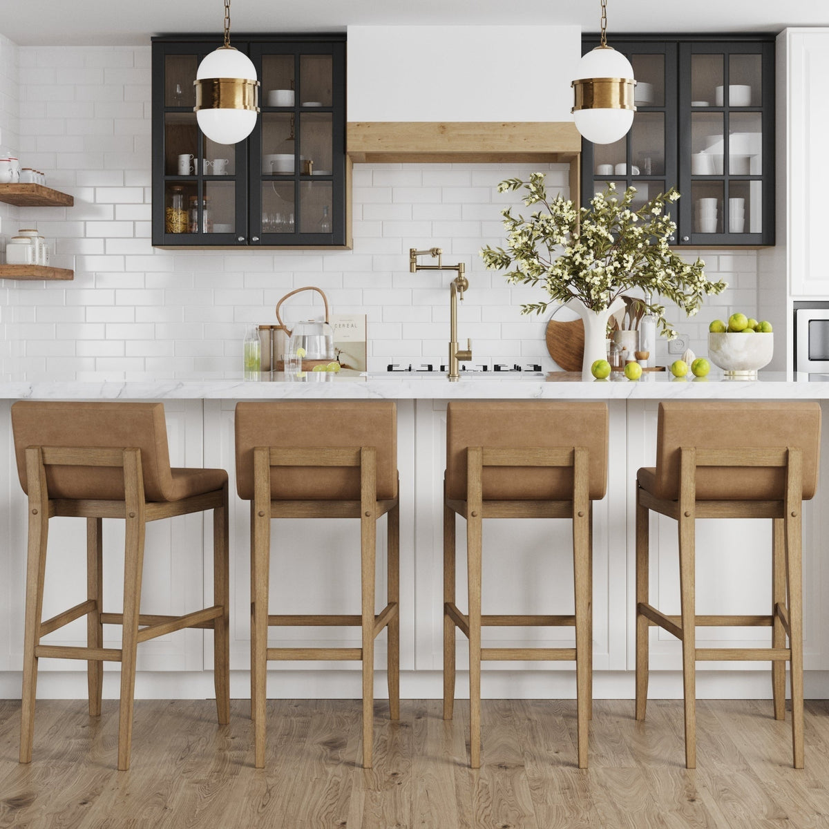 Gracie Tabouret de bar moderne, chaise rembourrée en bouclette et pieds en bois brossé