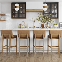 Gracie Tabouret de bar moderne, chaise rembourrée en bouclette et pieds en bois brossé