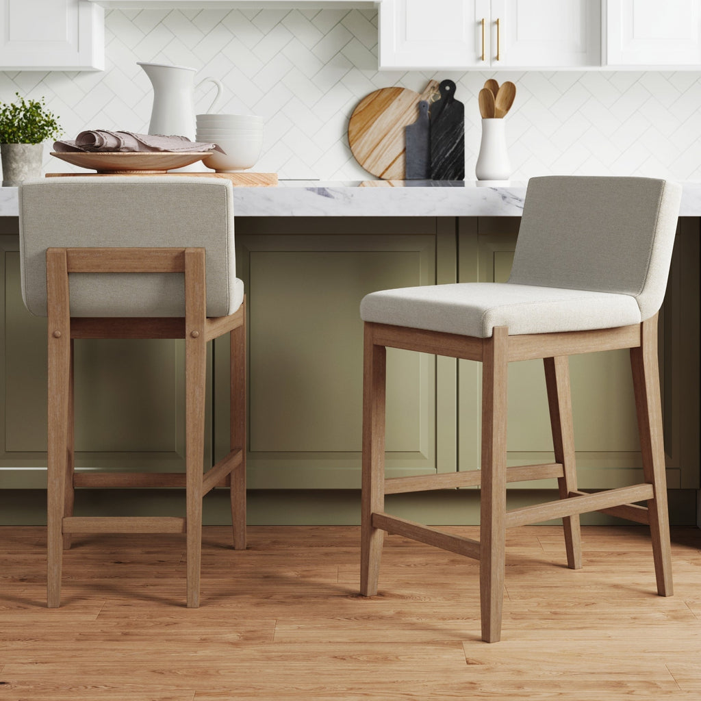 Gracie Tabouret de bar moderne, chaise rembourrée en bouclette et pieds en bois brossé
