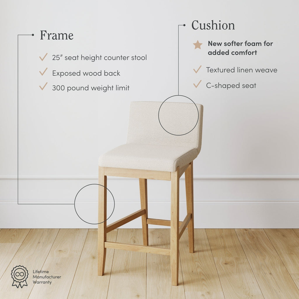 Gracie Tabouret de bar moderne, chaise rembourrée en bouclette et pieds en bois brossé