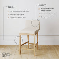 Gracie Tabouret de bar moderne, chaise rembourrée en bouclette et pieds en bois brossé