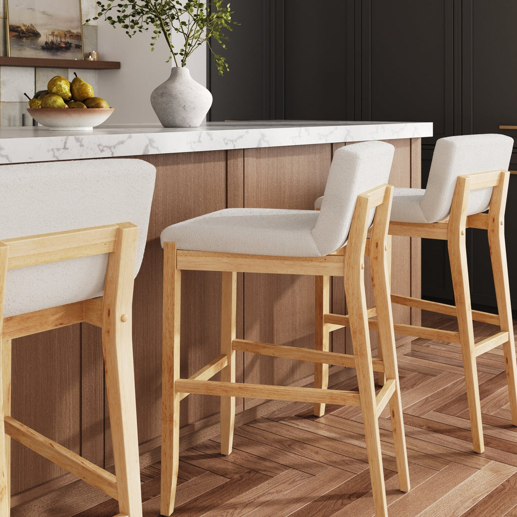 Gracie Tabouret de bar moderne, chaise rembourrée en bouclette et pieds en bois brossé