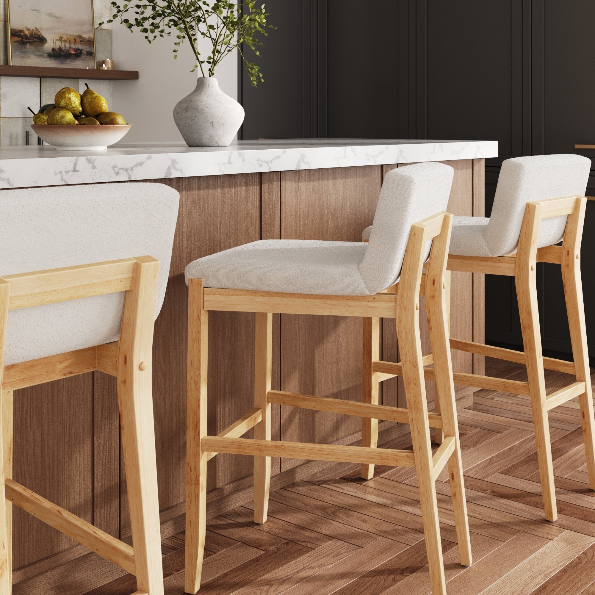 Gracie Tabouret de bar moderne, chaise rembourrée en bouclette et pieds en bois brossé