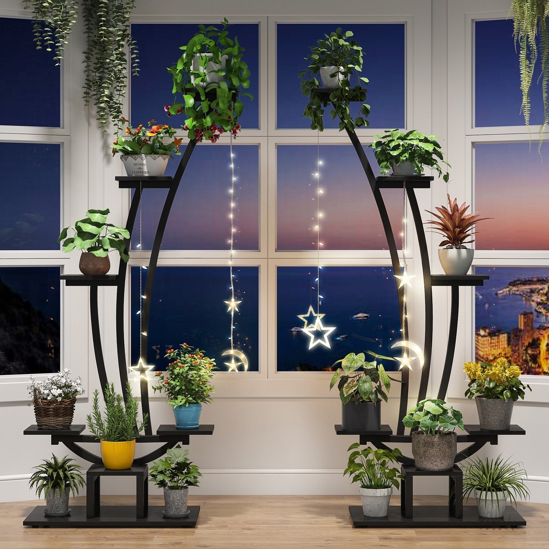 Support à plantes d'intérieur, étagère à fleurs 6 niveaux pour jardin domestique - lot de 2