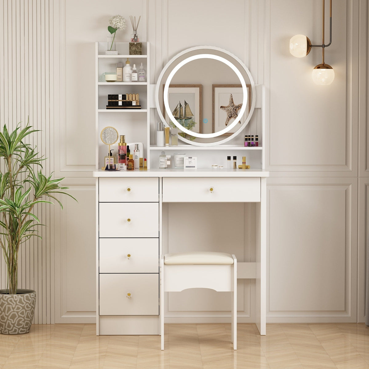 Ensemble coiffeuse table de maquillage avec miroir à écran tactile & tabouret