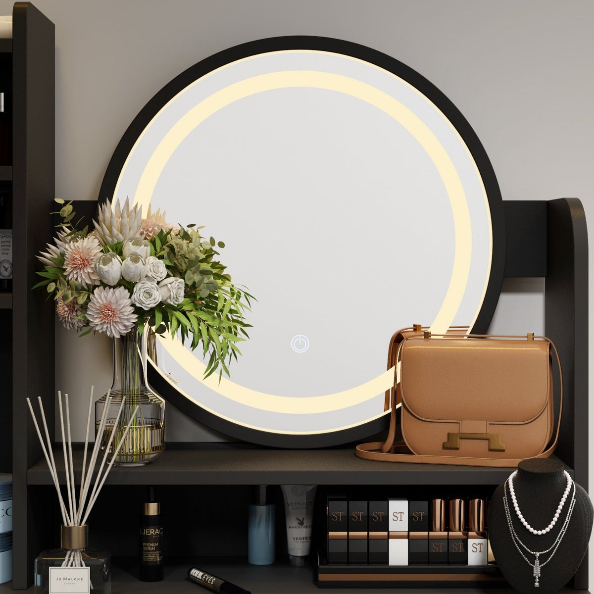 Ensemble coiffeuse table de maquillage avec miroir à écran tactile & tabouret