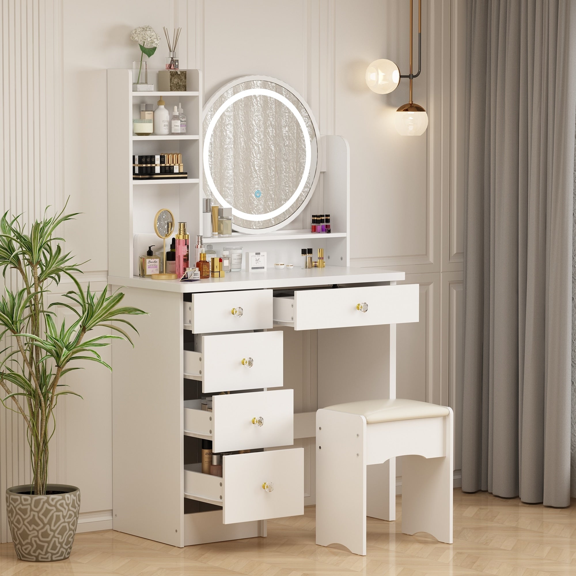 Ensemble coiffeuse table de maquillage avec miroir à écran tactile & tabouret