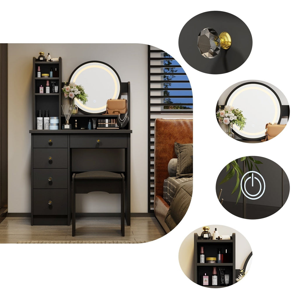 Ensemble coiffeuse table de maquillage avec miroir à écran tactile & tabouret