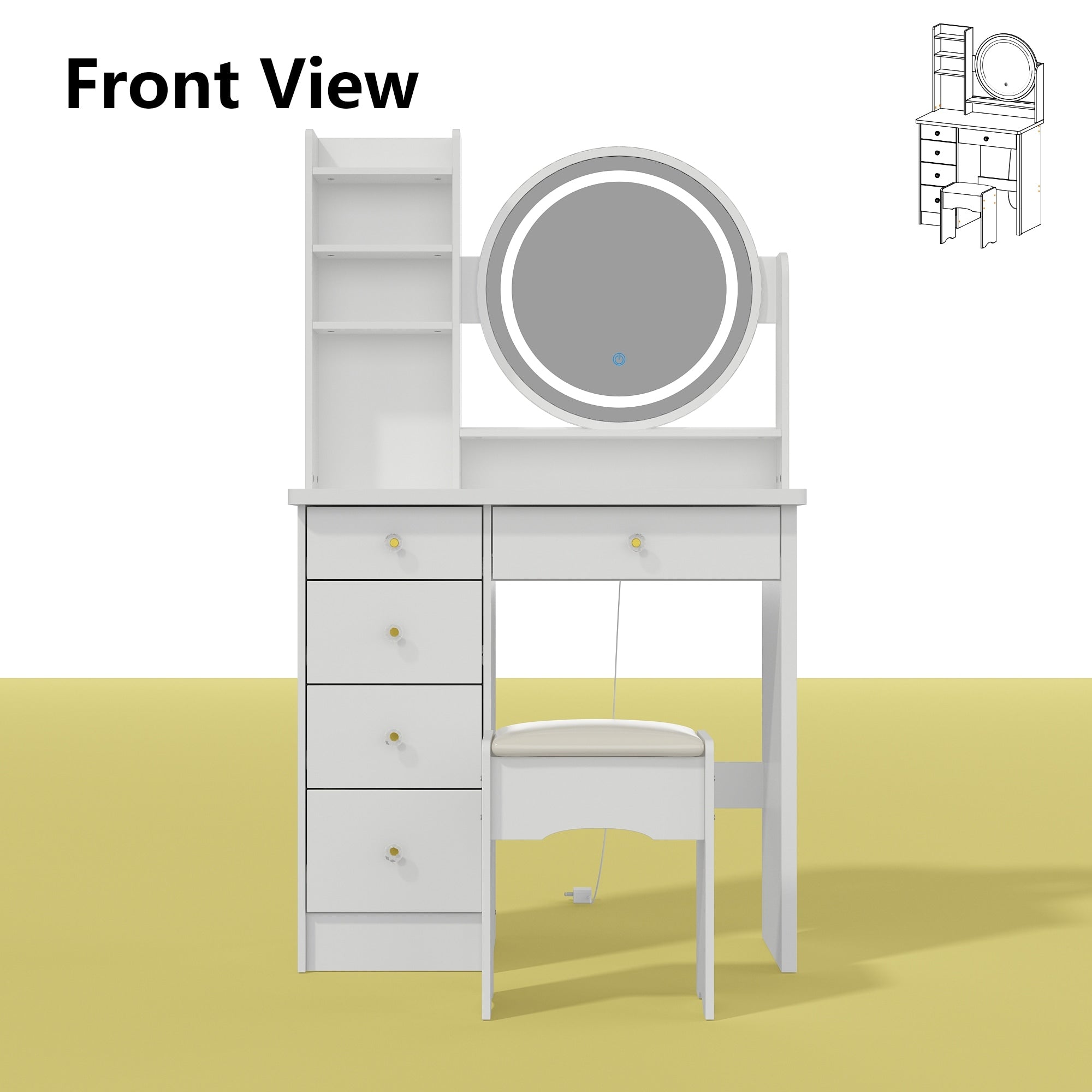Ensemble coiffeuse table de maquillage avec miroir à écran tactile & tabouret