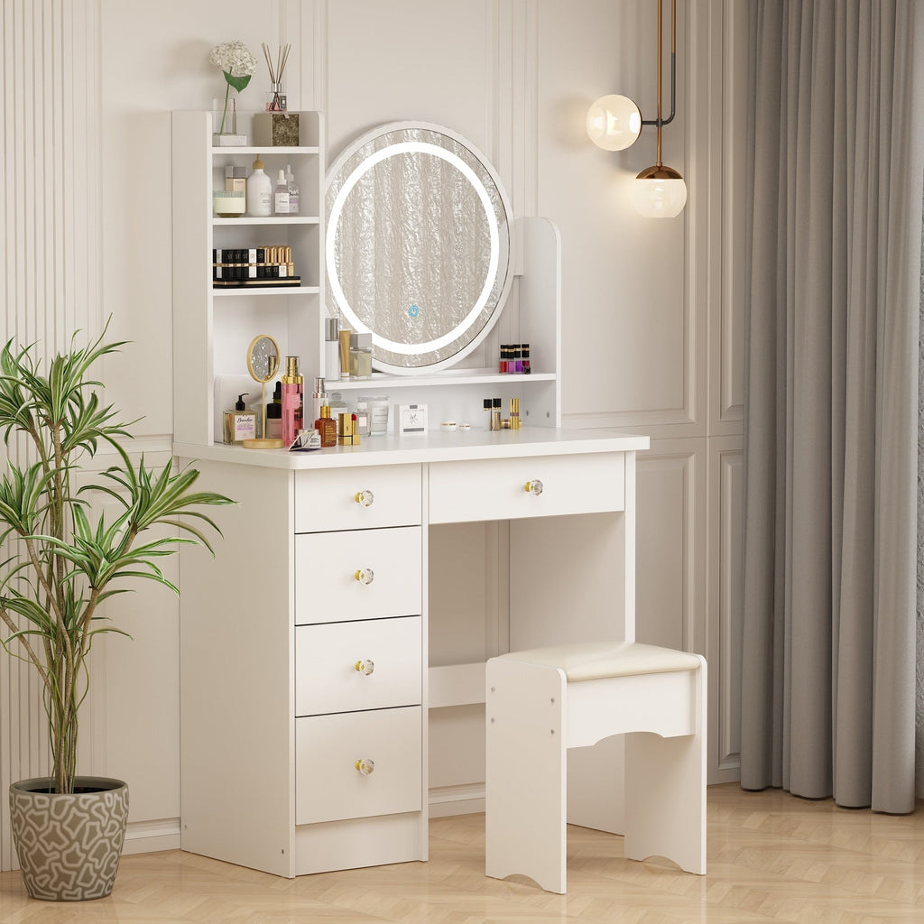 Ensemble coiffeuse table de maquillage avec miroir à écran tactile & tabouret