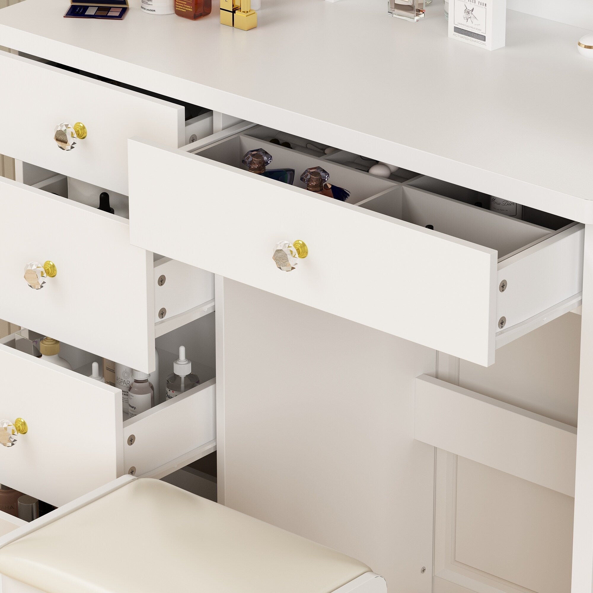 Ensemble coiffeuse table de maquillage avec miroir à écran tactile & tabouret