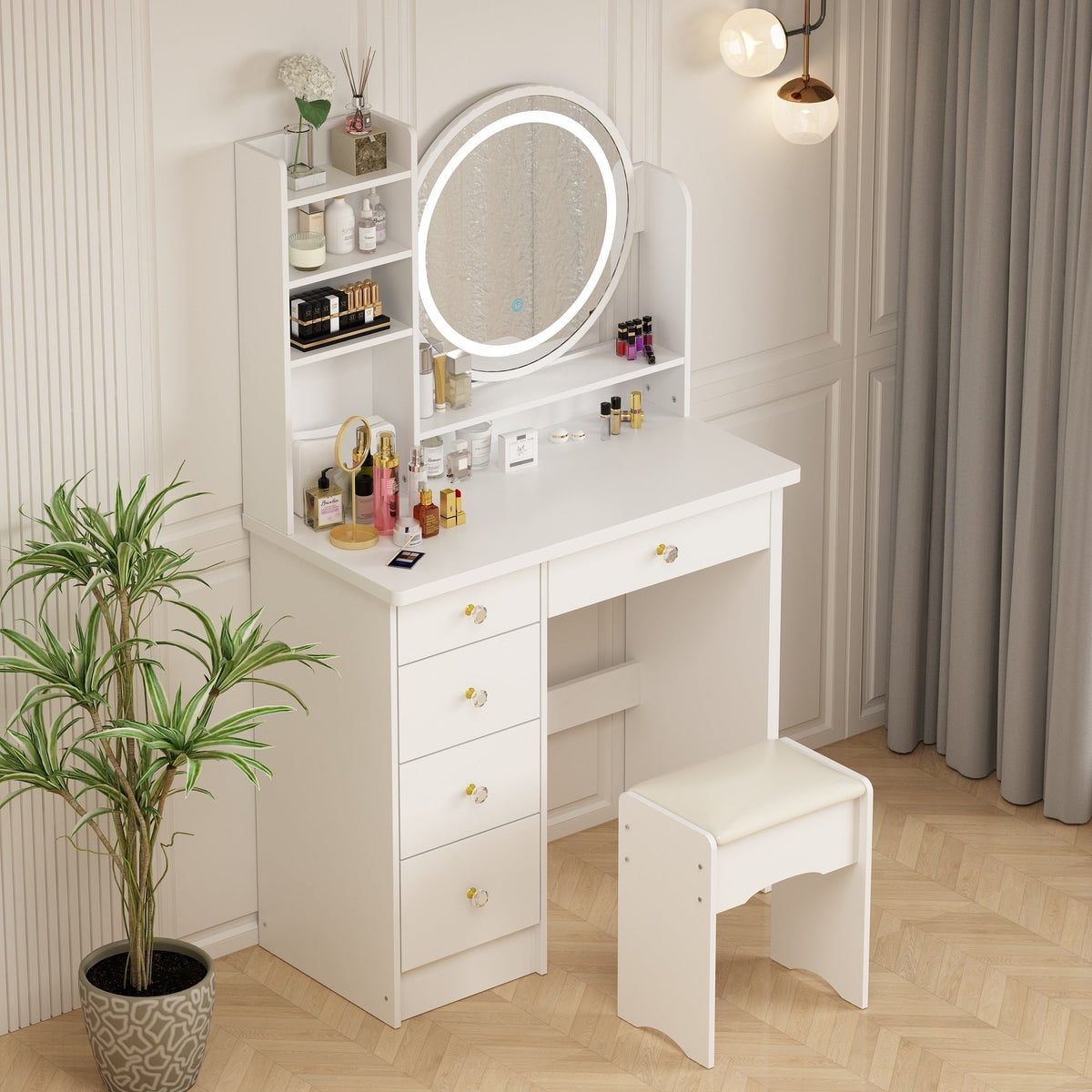 Ensemble coiffeuse table de maquillage avec miroir à écran tactile & tabouret