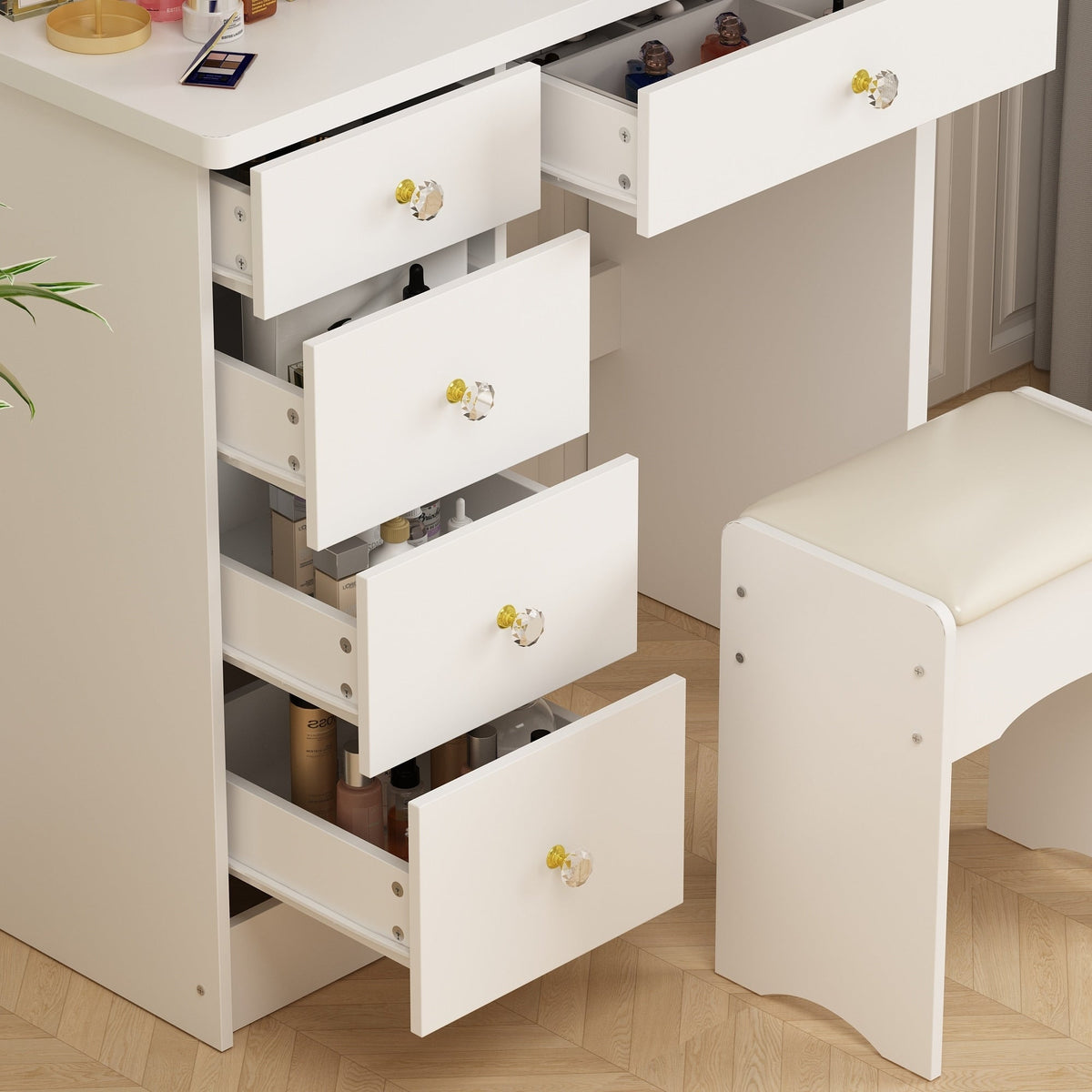 Ensemble coiffeuse table de maquillage avec miroir à écran tactile & tabouret