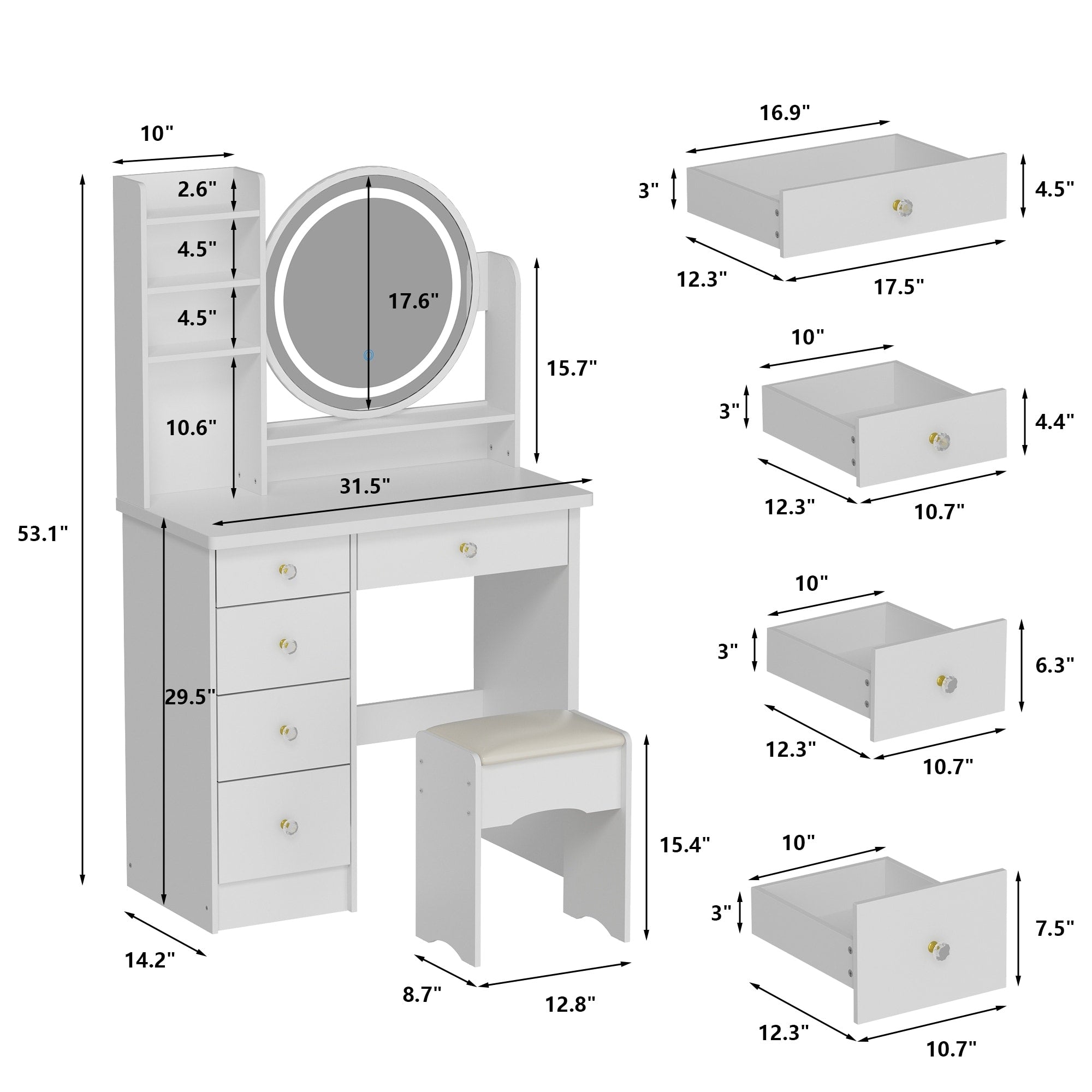 Ensemble coiffeuse table de maquillage avec miroir à écran tactile & tabouret