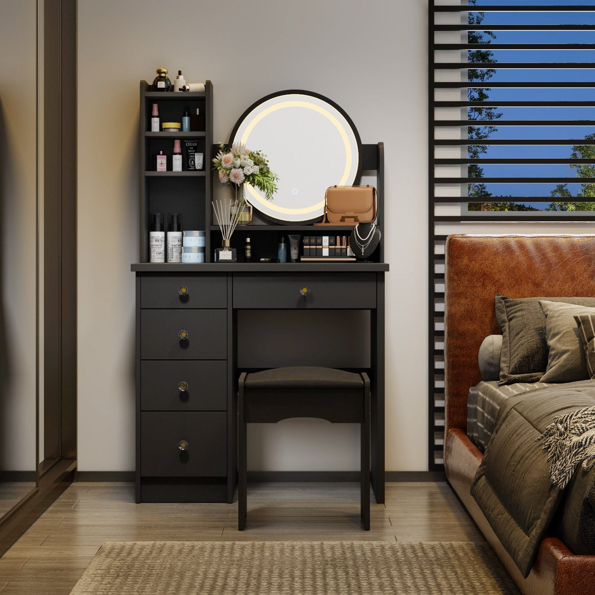 Ensemble coiffeuse table de maquillage avec miroir à écran tactile & tabouret
