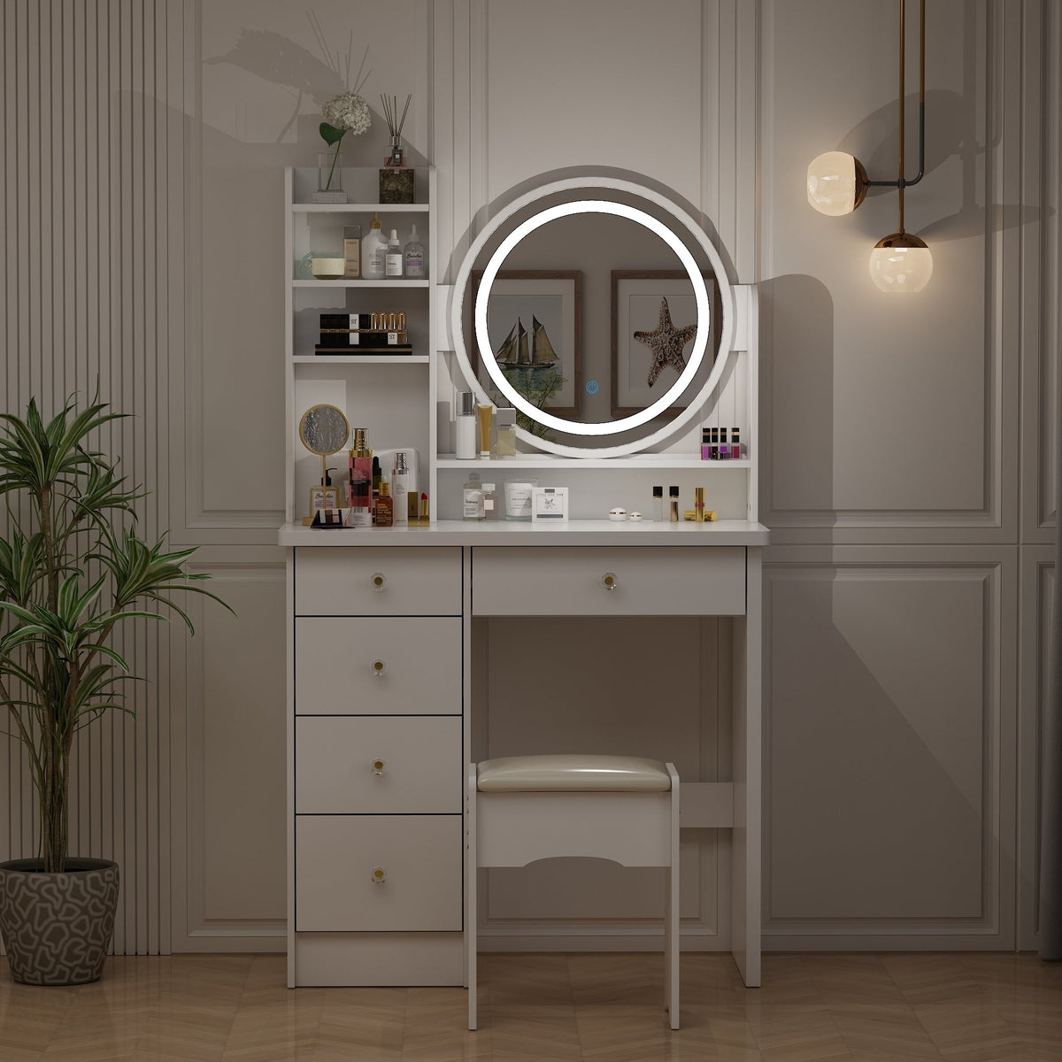 Ensemble coiffeuse table de maquillage avec miroir à écran tactile & tabouret