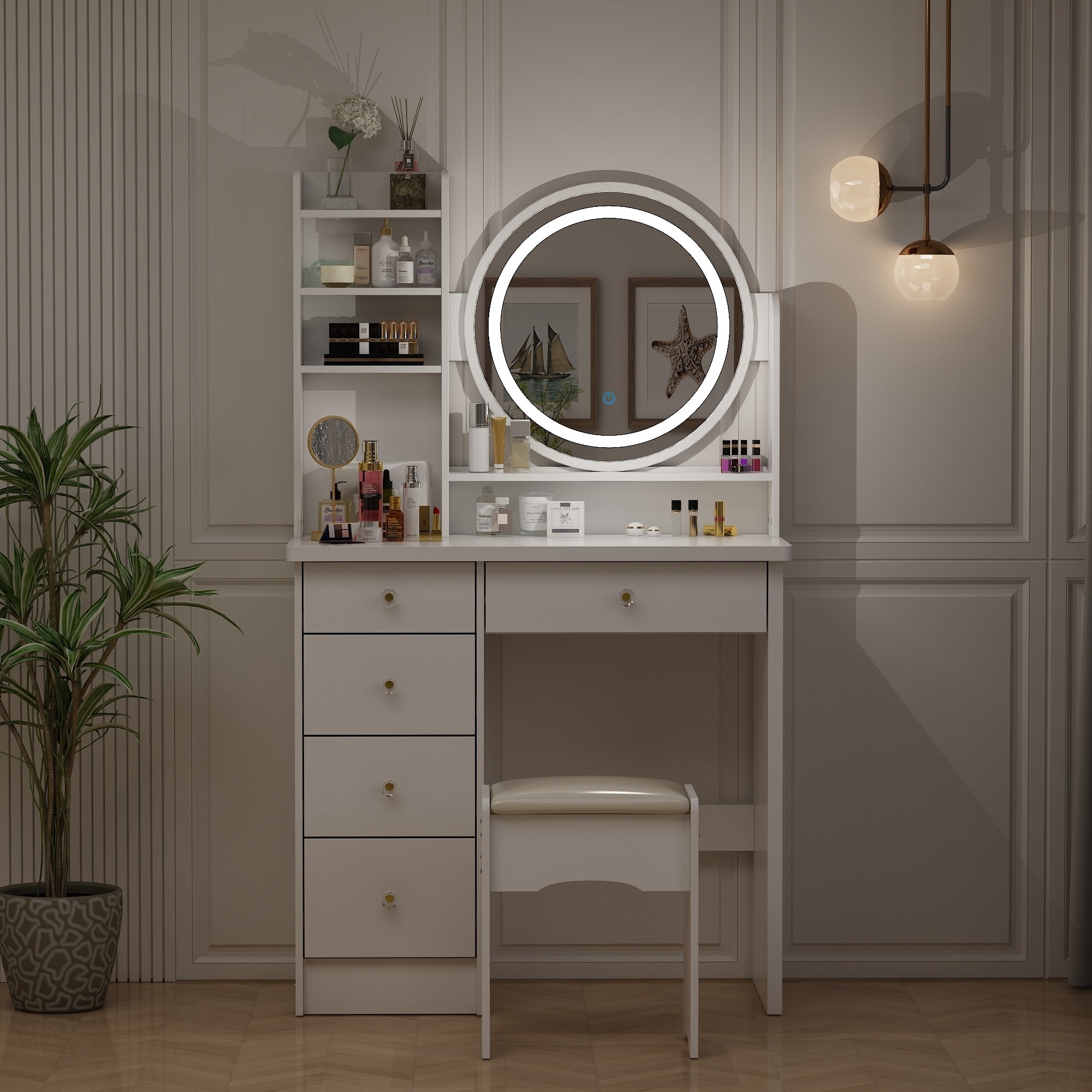 Ensemble coiffeuse table de maquillage avec miroir à écran tactile & tabouret
