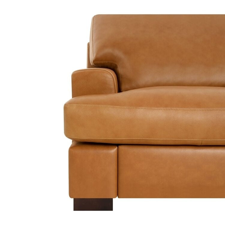 Canapé moderne en cuir véritable avec pieds en bois & coussin traversin supplémentaire