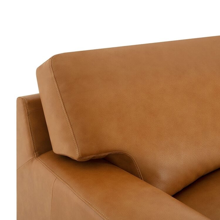 Canapé moderne en cuir véritable avec pieds en bois & coussin traversin supplémentaire