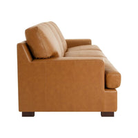Canapé moderne en cuir véritable avec pieds en bois & coussin traversin supplémentaire