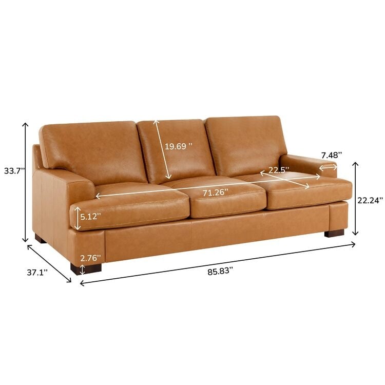 Canapé moderne en cuir véritable avec pieds en bois & coussin traversin supplémentaire