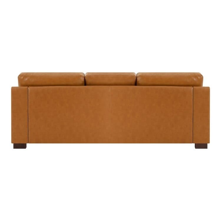 Canapé moderne en cuir véritable avec pieds en bois & coussin traversin supplémentaire