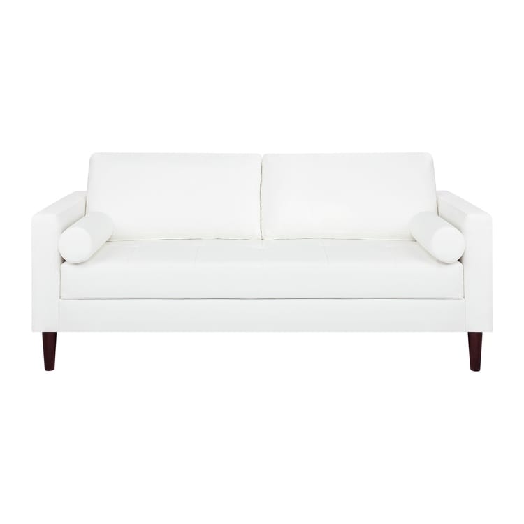 Canapé moderne en cuir véritable avec pieds en bois & coussin traversin supplémentaire