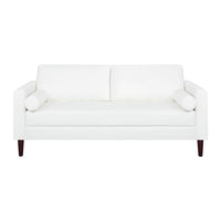 Canapé moderne en cuir véritable avec pieds en bois & coussin traversin supplémentaire