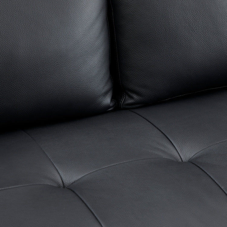 Canapé moderne en cuir véritable avec pieds en bois & coussin traversin supplémentaire