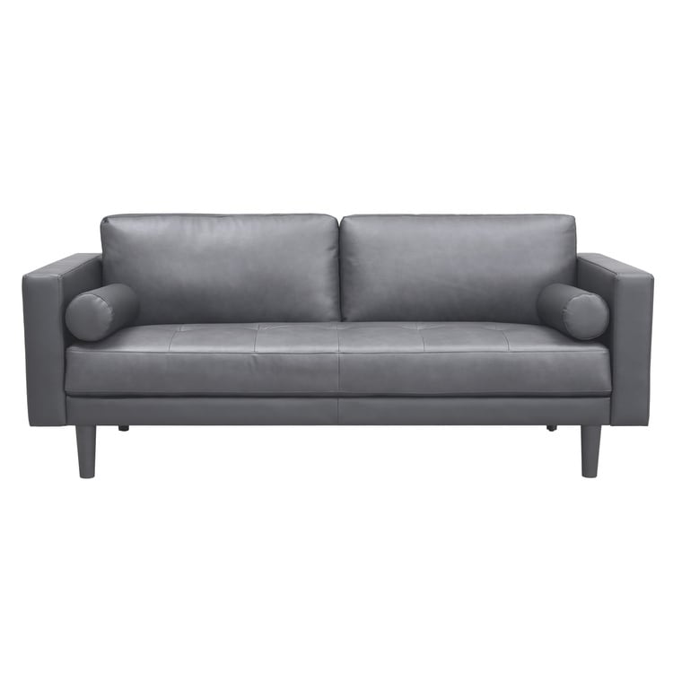 Canapé moderne en cuir véritable avec pieds en bois & coussin traversin supplémentaire