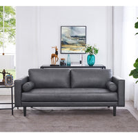 Canapé moderne en cuir véritable avec pieds en bois & coussin traversin supplémentaire