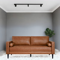 Canapé moderne en cuir véritable avec pieds en bois & coussin traversin supplémentaire