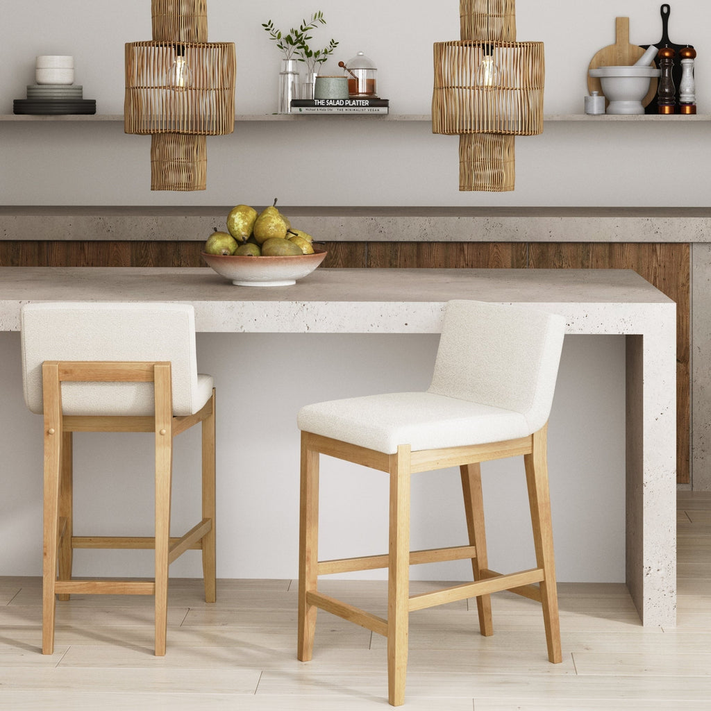 Gracie Tabouret de bar moderne, chaise rembourrée en bouclette et pieds en bois brossé