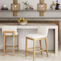 Gracie Tabouret de bar moderne, chaise rembourrée en bouclette et pieds en bois brossé