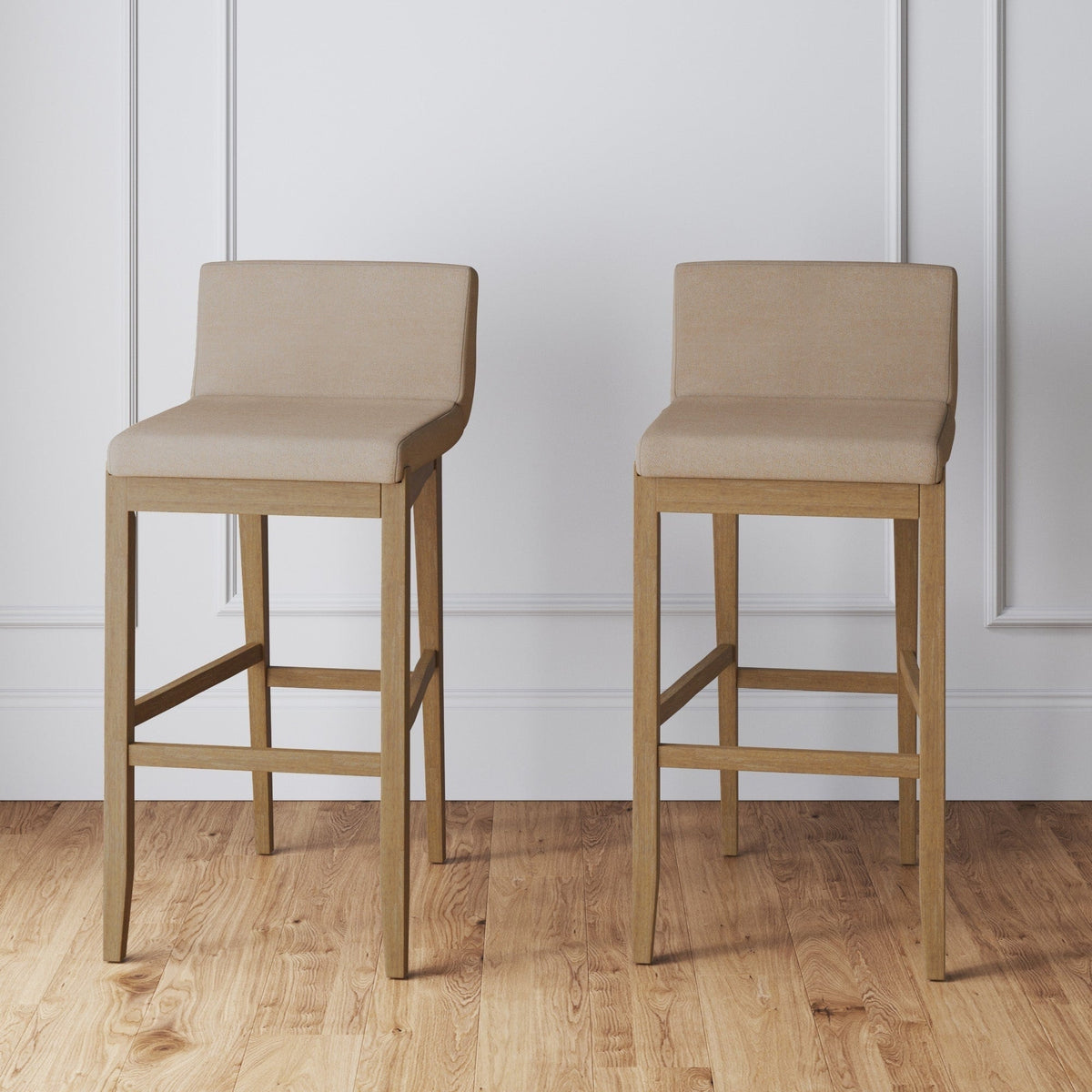 Gracie Tabouret de bar moderne, chaise rembourrée en bouclette et pieds en bois brossé